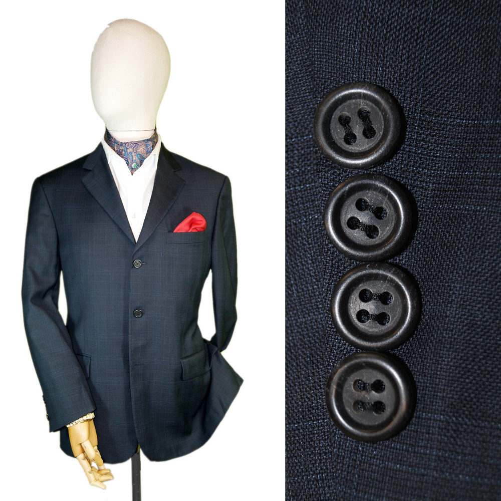 BURBERRY LONDON 40R BLUE CHECK KENSINGTON BLAZER